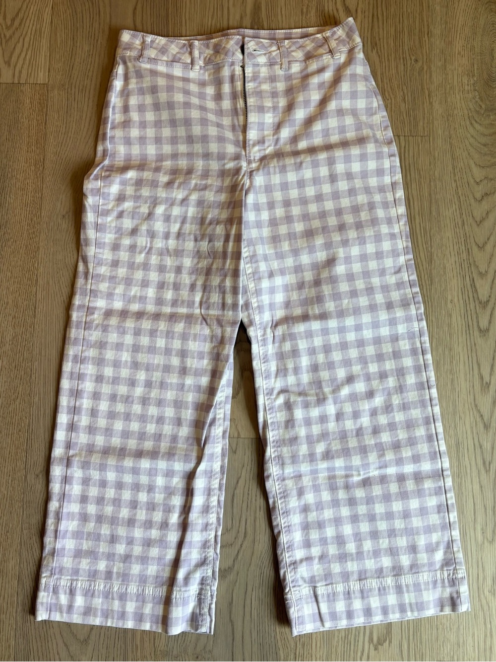 Old Navy Lavender and White Gingham Wide-Leg Chinos